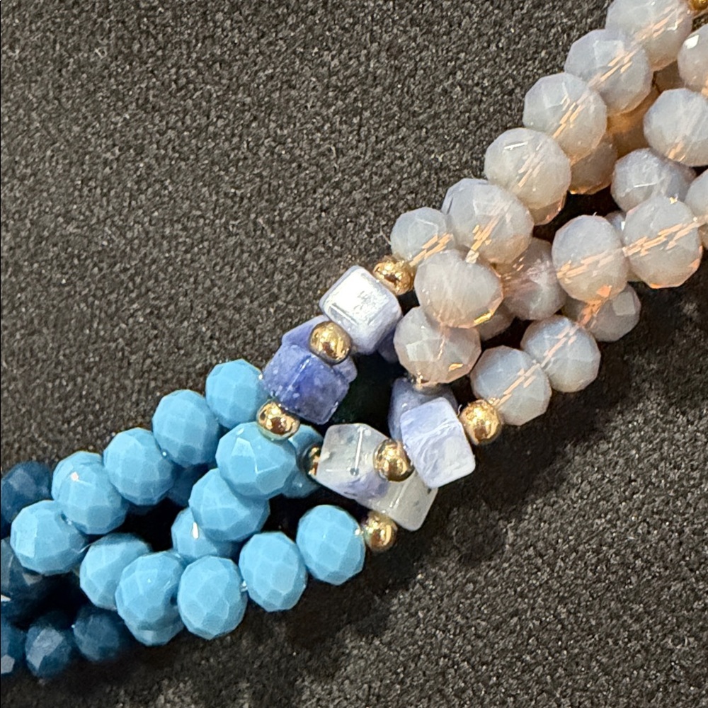 Boutique Multi Strand Blue Statement Necklace | Gold Accents - Picture 11 of 11